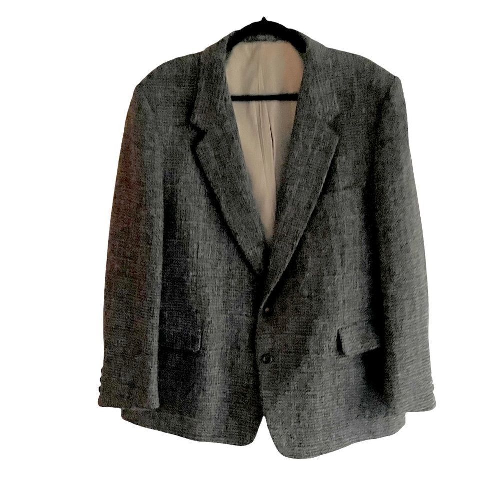 HARRIS TWEED Vintage Hand Woven Wool Sports Coat Jacket Blazer Black Gray 48S